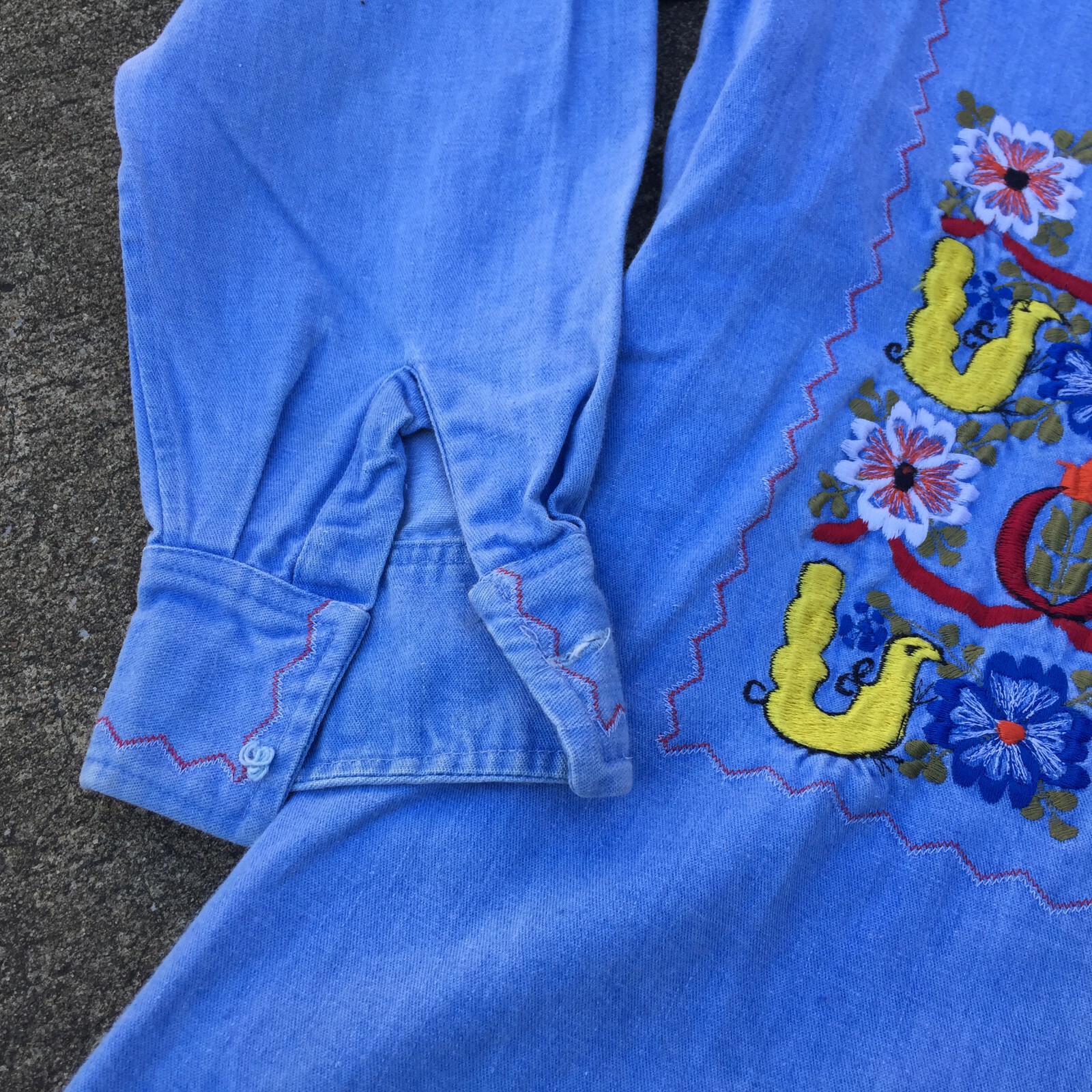Vintage 50s 60s Womens Denim Jean Sanforized Embroidered Coat Jacket Shirt Hippy image 5
