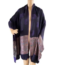 Women's Paisley Pattern Pashmina Shawl Scarf Colorful  Wrap Purple Black OS