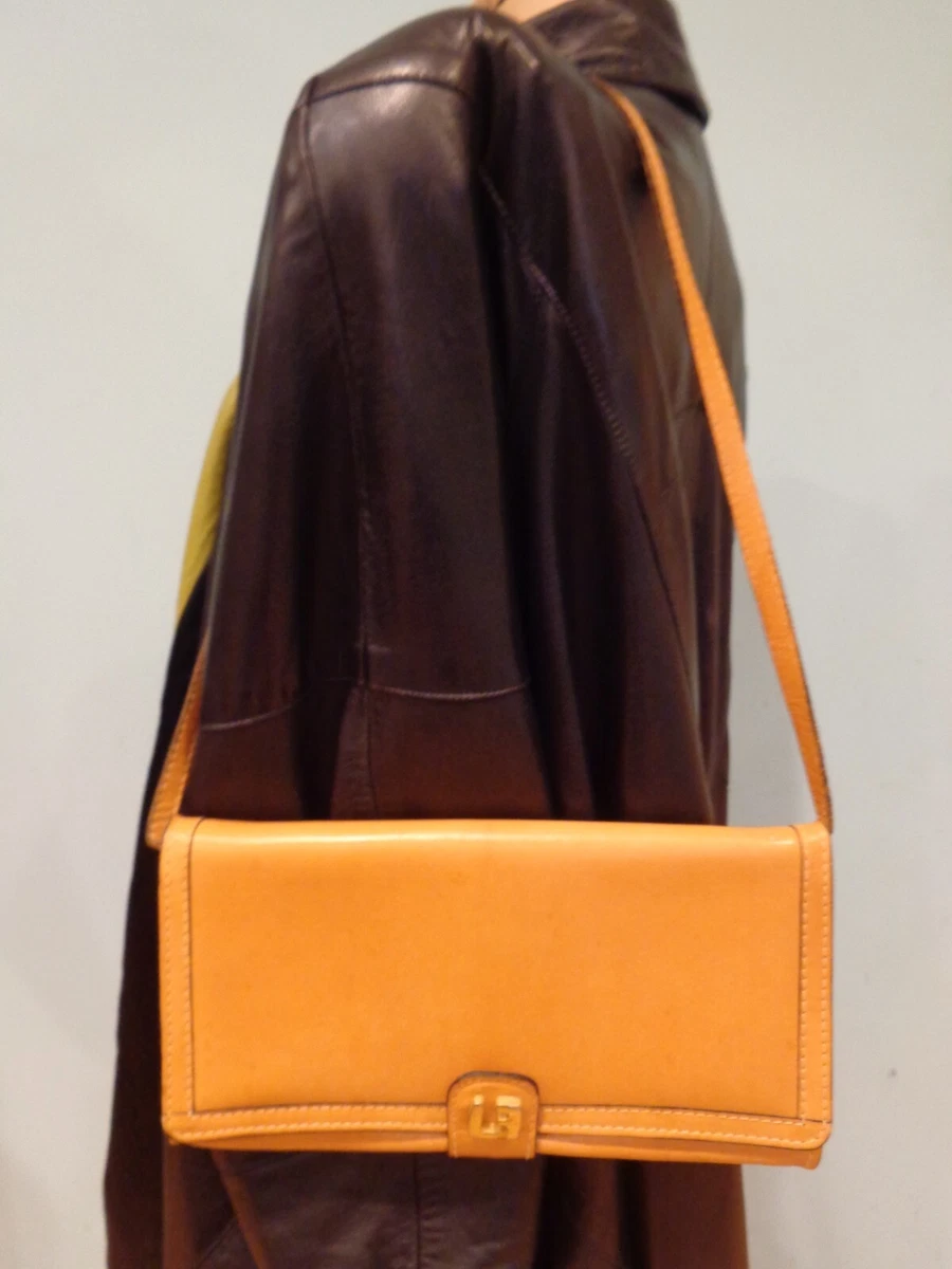 Louis Feraud Vintage Orange Leather Middle Shoulder Bag EUC