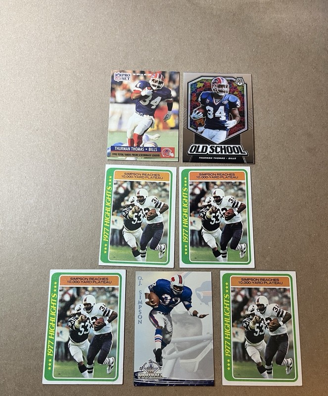 O J Simpson & Thurman Thomas 7 Card Lot 2 Great Runners For Buffalo Bills Lot!!!