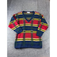 Capezio VTG Womens M Multi-Color Plaid V-Neck Cotton Knit Sweater Made in USA