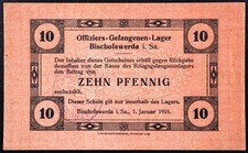BISCHOFSWERDA 1916 10 Pfennig Lagergeld WWI POW Officer s Camp Money Germany