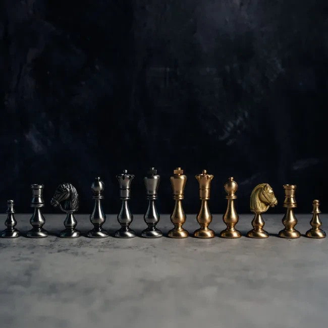 Brass Oriental Chess Pieces, Handmade in Italy - Luxury 32 Piece Set, King 7.5cm