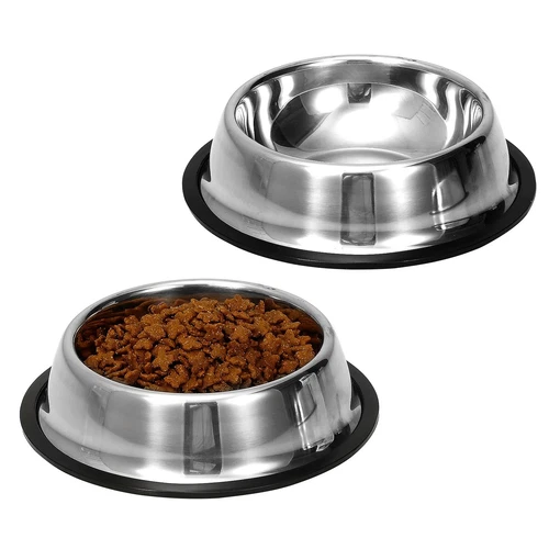 2 Pack Stainless Steel Dog Bowls with Rubber Bottom,Anti-Slip Heavy Duty Prem...