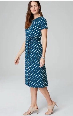J. Jill Wearever Collection Belted Midi Dress Atlantic Timeless Dot Small NWT