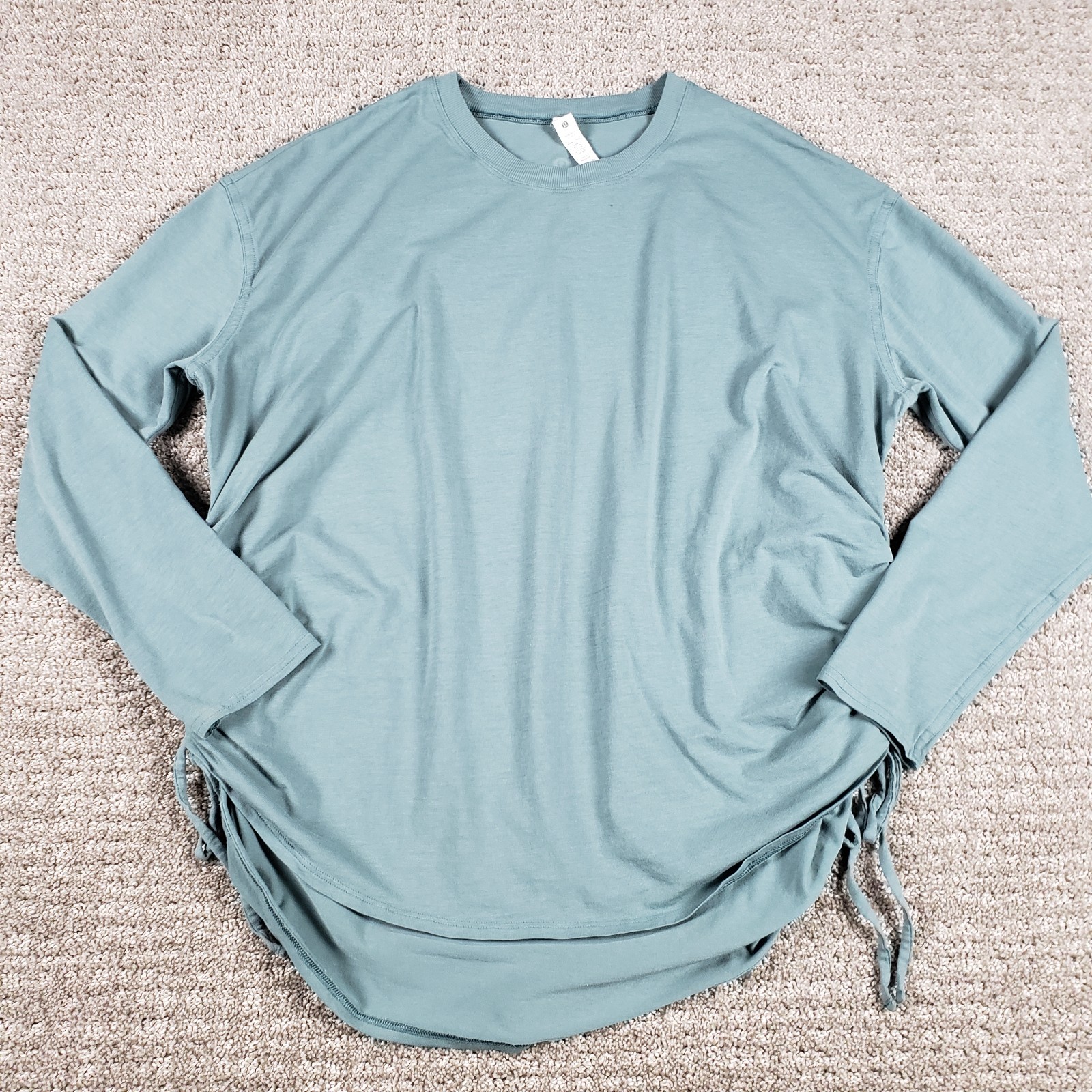 Lululemon Pima Cotton Side-Cinch Long Sleeve Shirt Womens size 10 Tidewater Teal