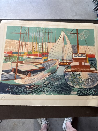 Original Modern Art Boat Scene Signed Numbered ; Lithograph - Picture 1 of 7