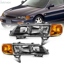 For 1994-1997 Honda Accord Black Headlights Leadlamps Assembly Front Left+Right