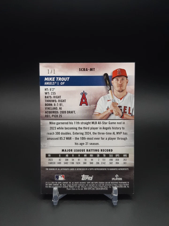 2024 Stadium Club Mike Trout Auto Gold Rainbow 11 #SCBA-MT On Card Auto - Image 2 of 2