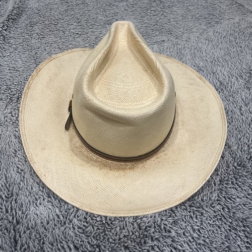 Cappello da cowboy western lungo ovale Larry Mahan unisex beige tessuto orgoglio taglia 7 1/8 USA - Foto 3 di 10