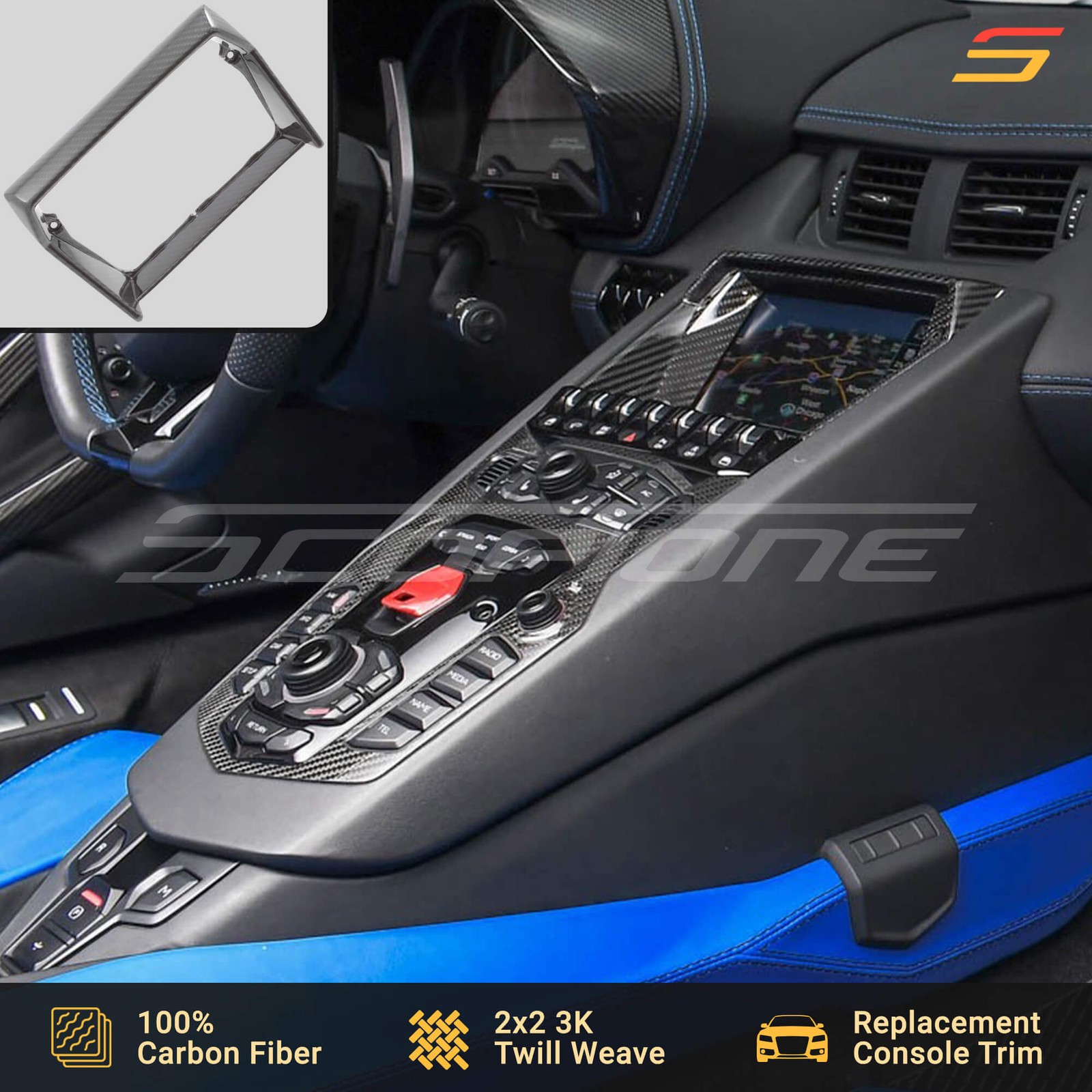 Scopione Carbon Fiber Center Screen Console Outer Trim for Lamborghini Aventador