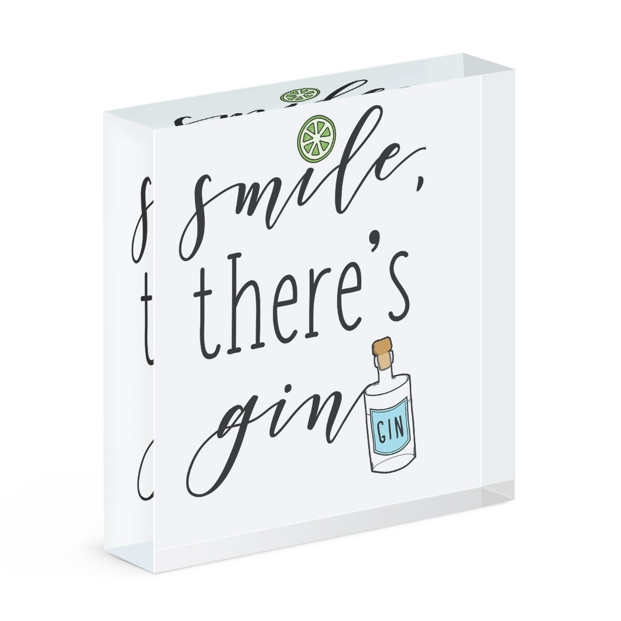 Smile There's Gin Acrylic Photo Block Frame Funny Tonic Water