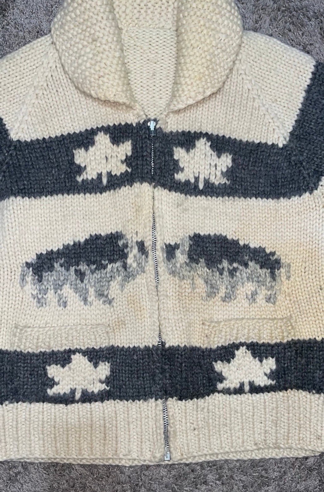 Vintage Bison Buffalo Maple Life Cowichan Sweater