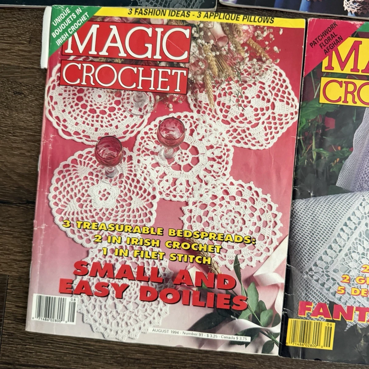Revista Magic Crochet Lote de 15 Patrones Vintage Tapetes Filete Encaje Afganos