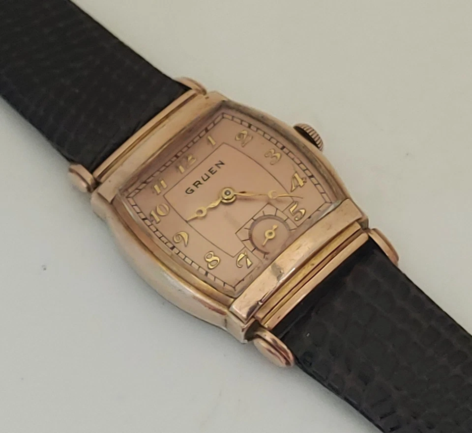复古 20 世纪 50 年代 Gruen 三文鱼表盘手发条男士腕表 — 第 4/4 张图片