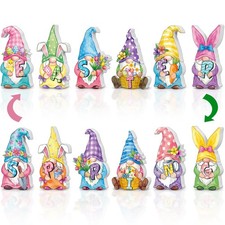 6 Pcs Spring  Easter Table Decorations - Reversible Wooden Gnomes Easter Cen...