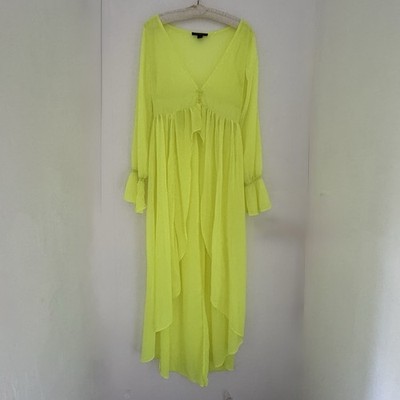 HERS & MINE Cover-Up Womens S Neon Green Sheer Maxi Pool Beach Swim Vacation
