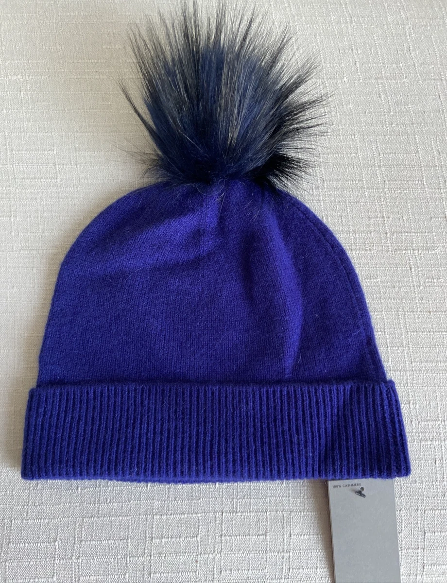 J. Mclaughlin Light Blue Navy 100% Cashmere Olly Cuffed Beanie Knit Hat Luxe Blue Jay | Cashmere Wheelock Knit main image 3