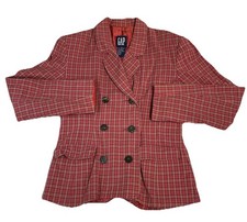 Vtg GAP Red Plaid Blazer W Size 4 Double Breasted Cotton Preppy Academia Jacket