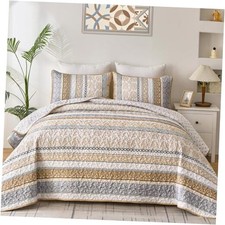 Boho Quilt Set Size Bohemian 3 Pieces Fall Quilt Sets, Lightweight Queen Brown