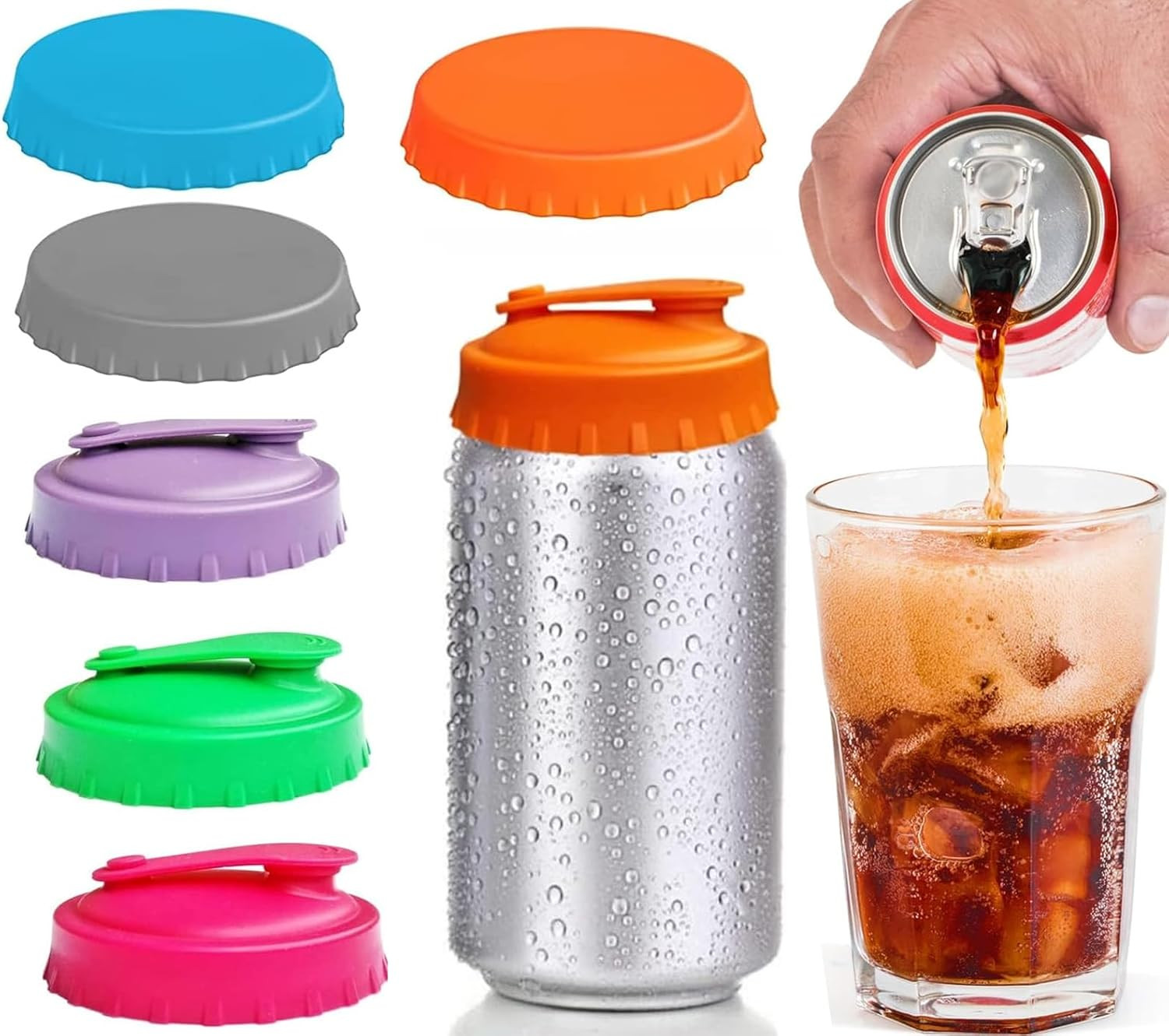6PCS Beverage Can Lids, Dustproof Silicone Sealer Cap, Standard Soda Beer Saver,