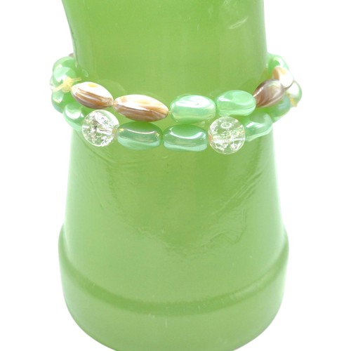 Lotto 2 Bracciali Elasticizzati Perline Vetro Verde Giada Marrone Agata Boho Donna Regalo - Foto 2 di 8