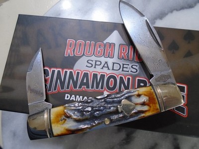 Rough Rider Damascus Cinnamon Bone Senator 2 Blade Pocket Knife Folder RR2530