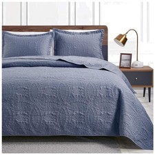 Luxury King Size Quilt Set - Blue Coin Pattern Comforter for -Round Elegance