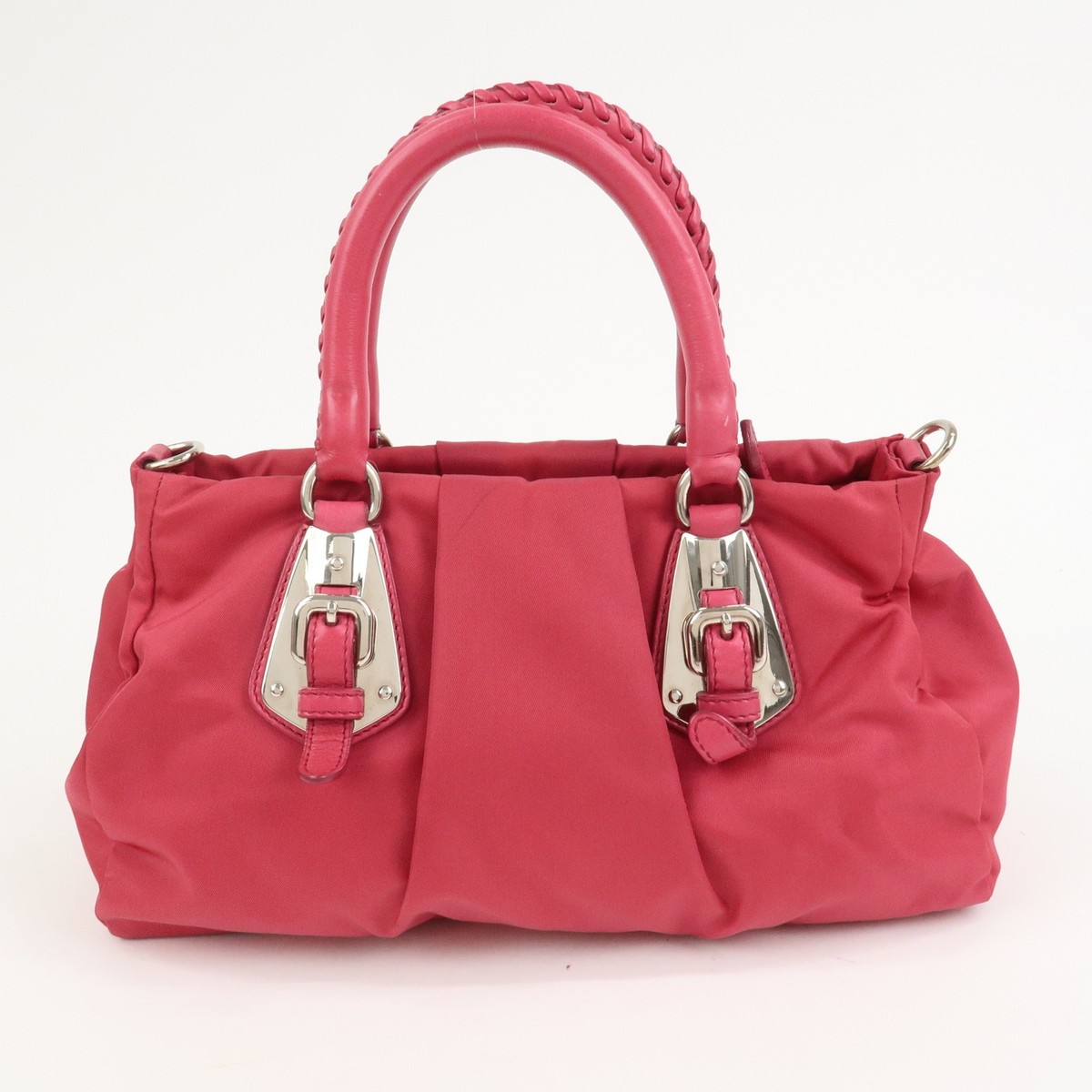 PRADA Logo Nylon Leather 2Way Bag Hand Bag Shoulder Bag Pink PRADA Logo Nylon Leather 2Way Bag Hand Bag Shoulder Bag Pink