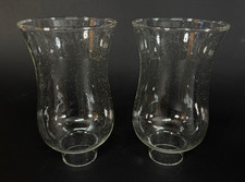 Set of 2 Clear Seeded Glass Hurricane Candle Shades Peg Base Votive Chimneys