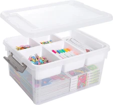 Citylife 17 QT Plastic Storage Box with Removable Tray Craft Organizers and Stor