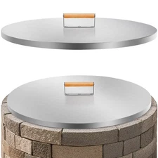 Fire Pit Lid Round 30" - Stainless Steel Firepits Cover with Wooden Handles f...