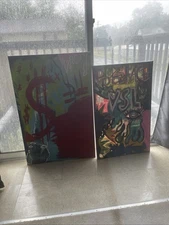 Abstract Mixed Media Canvas Contemporary Artwork, Drawing, Graffiti