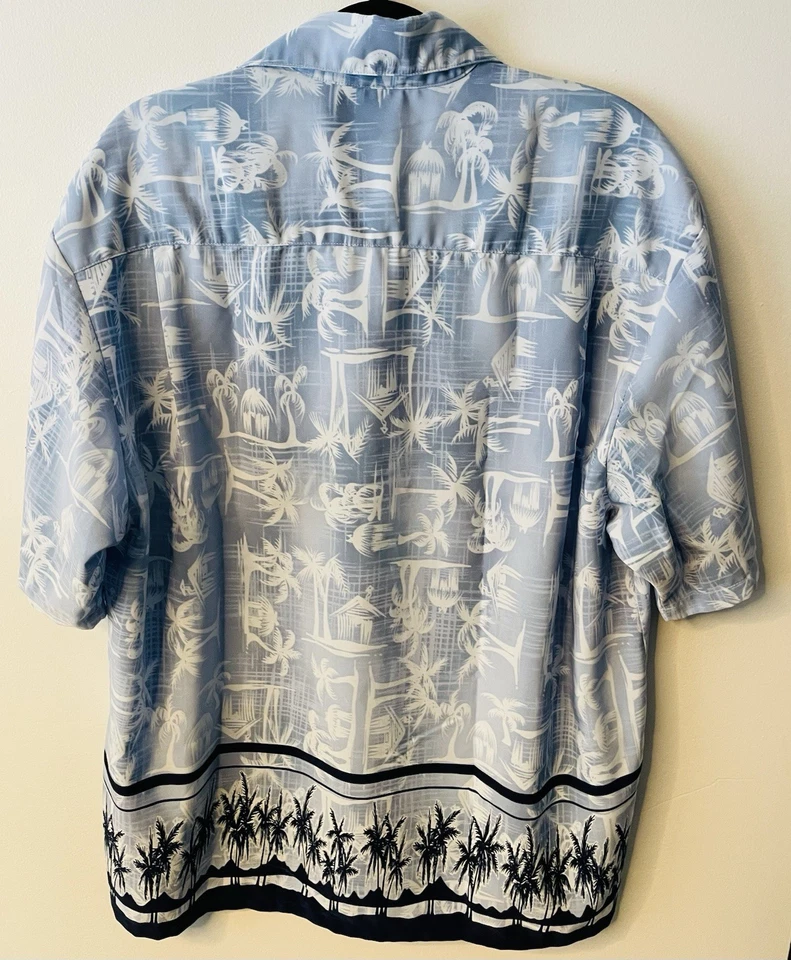 MASSINI Mens Hawaiian Shirt Large Blue Button Down Cabana Beach - Image 3 of 4