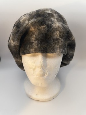 Oska 80% Wool Slouch Hat Plaid Gray Brown 503 Beanie Beret Women's I - Lined
