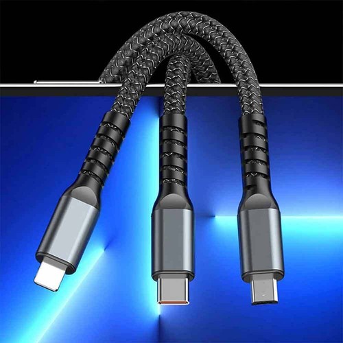 3-in-1 Super Fast Charging Cable USB Fast Charging 1.2 m Transparent Luminous - Picture 11 of 12