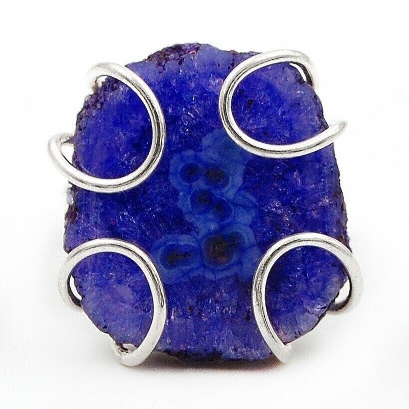 Natural Geode Cluster Amethyst 925 Solid Sterling Silver Ring Sz 7