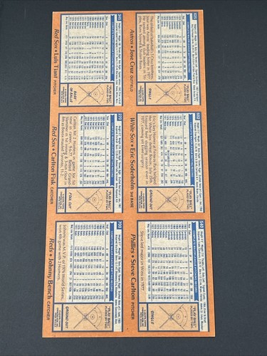 1978 TOPPS 6 CARD PANEL CARLTON FISK JOHNNY BENCH STEVE CARLTON - Picture 2 of 3