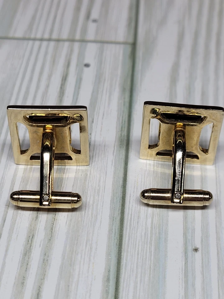 Cufflinks Faux Diamond & Faux Black Onyx Gold Tone Classy - Image 3 of 4
