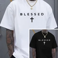 Blessed Cross Print T-shirt, Unisex Men's Christian Casual T-Shirt, S-XXXL