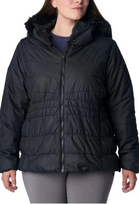 Columbia Sparks Lake Hooded Faux Fur Trim Winter Puffer Jacket Black Womens-1X