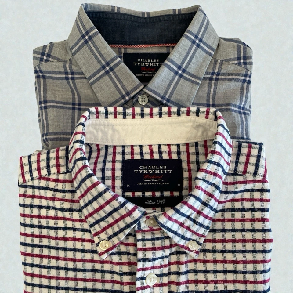 Lote de 2 Camisas de Fin de Semana Charles Tyrwhitt Usadas en Excelente Condición Para Hombres M Algodón A Cuadros Calce Ajustado LS Foto 4 de 4
