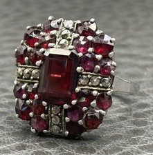 Vintage Art Deco Era Bohemian Garnet Marcasit...