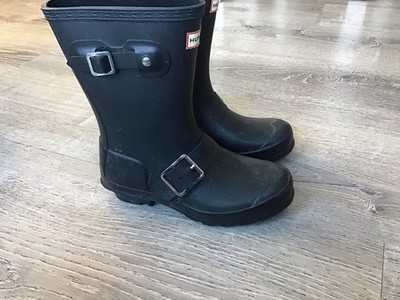 Hunter Black Short Biker Youth Girls 3 Moto Buckle Rain Boots Size 2B 3G Boots