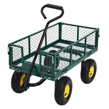 550 Lbs Steel Garden Cart Utility Wagon w/ 10" Wheels Removable Mesh Sides Green