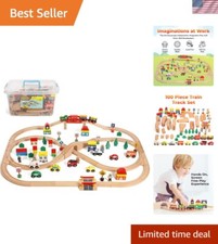 Wooden Train Set 100 Piece All in One Wooden Toy Train Tracks Set with Magnet...