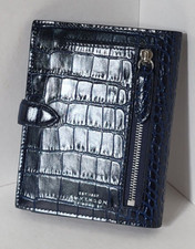 Smythson Travel Wallet Credit Card Holder Case Passport Blue Mara Croc Leather