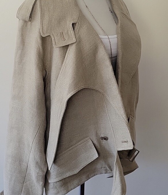 RARE NWT Alexander Wang Khaki Tan Burlap Linen Asymmetrical Unique Jacket image 5