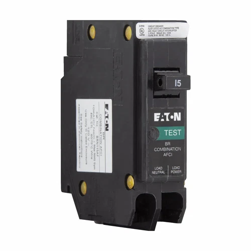 Eaton 15A 1-Pole Arc Fault Circuit Breaker, Pigtail Neutral, 120V, 10 kAIC