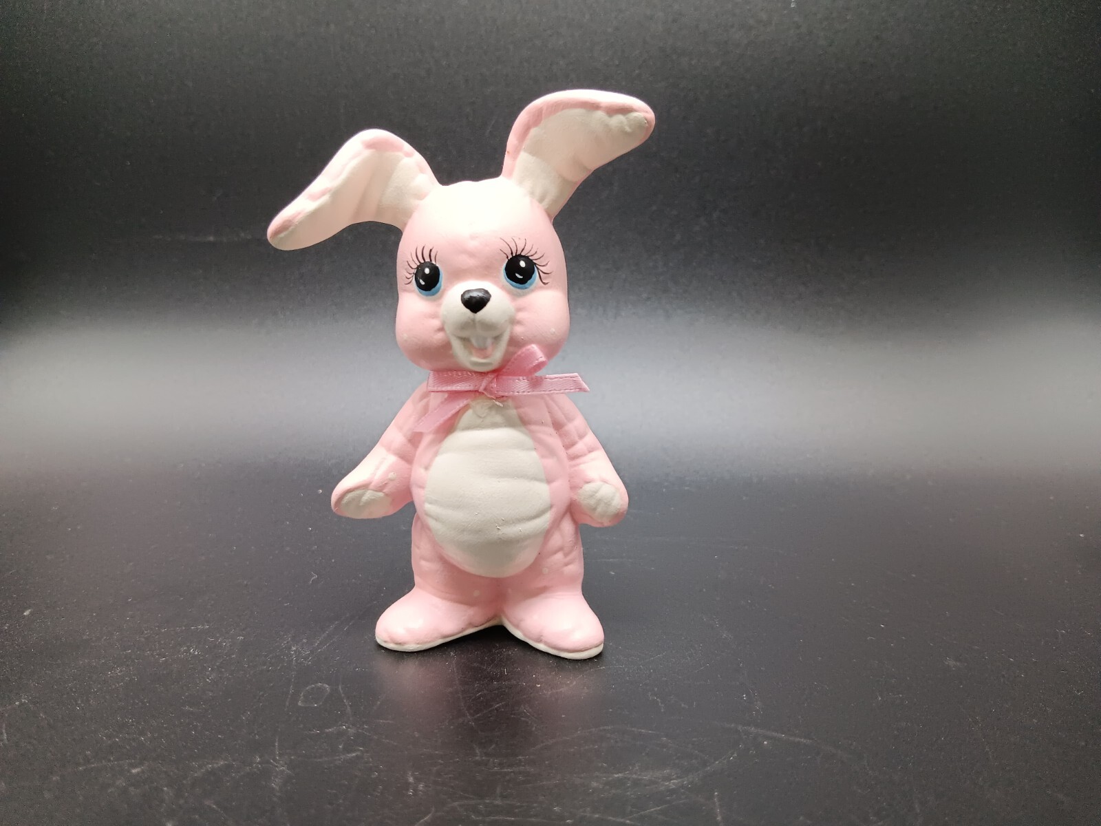 Ceramic Bunny Rabbit Figurine Big Eyed Floppy Ears Stuffed Stitched Hand Painted